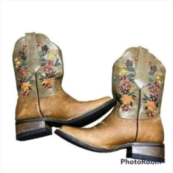 Verthali Cowboy Western Boot Womens Floral Embroidered Size 6.5 Square Toe - Picture 3 of 12